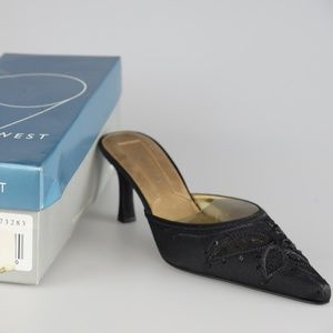 New Nine West Satin Beaded Mule Heel